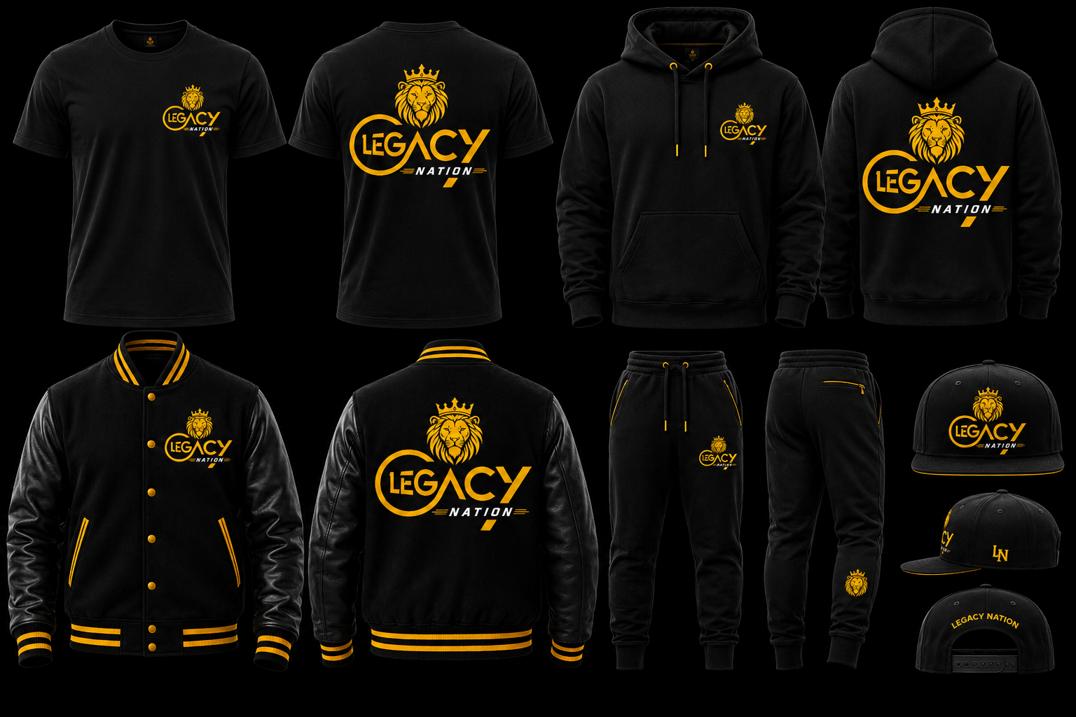 Legacy Nation shirts, hoodies, jacket, pants, and caps